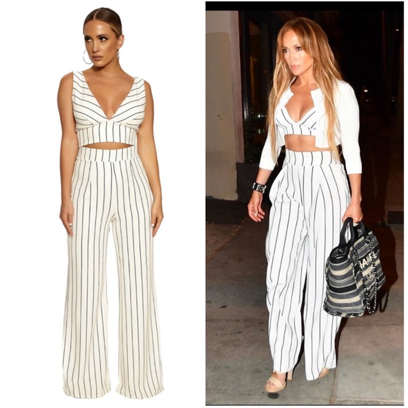 Naked Wardrobe stripe crop top high waist pant set - Picture 6 of 8